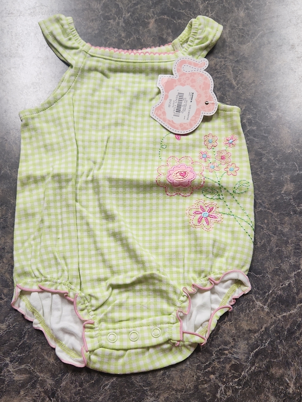 Green Gingham Floral Baby Girls' Bodysuit Romper